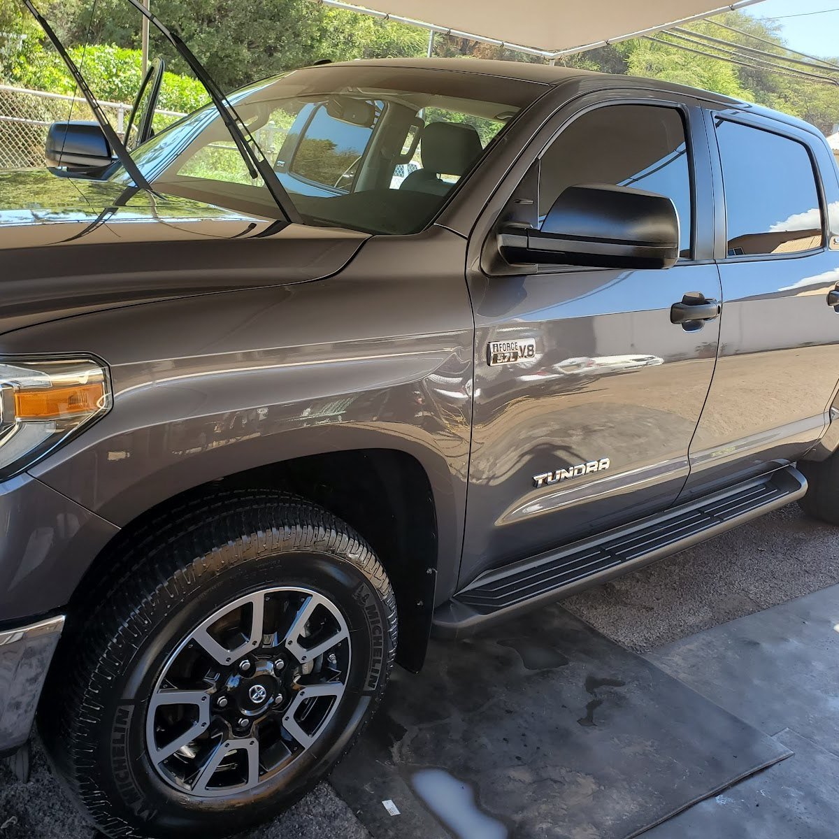Silver pickup truck washed and detailed